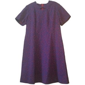 Premier Row | Vintage Navy Blue Printed A-Line Dress (Size 20.5 Petite)